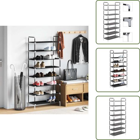 Schuhregal mit 8 Ablagen Metall und Vliesstoff Schwarz - Schuhschrank - Schuhregal - Garderobe - Schrank - Aufbewahrungssystem (1/5)