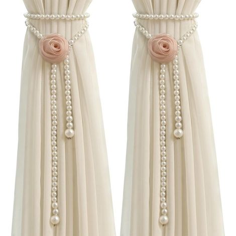 Embrasses de rideaux, Embrasses de rideaux à franges et perles, Embrasses de rideaux florales, Embrasses de rideaux réglables pour la décoration de la maison ou du bureau (1/5)