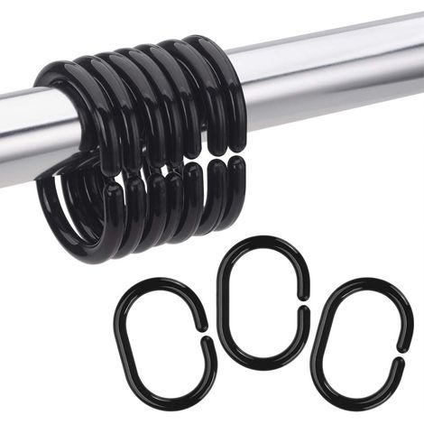 Lot de 30 crochets de rideau de douche noirs, en plastique, avec anneaux coulissants pour tringle à rideau de douche de salle de bain. (1/5)