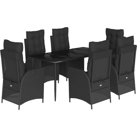 Ensemble à manger de jardin coussins 7pcs  Mobilier de jardin Noir Résine tressée (1/5)