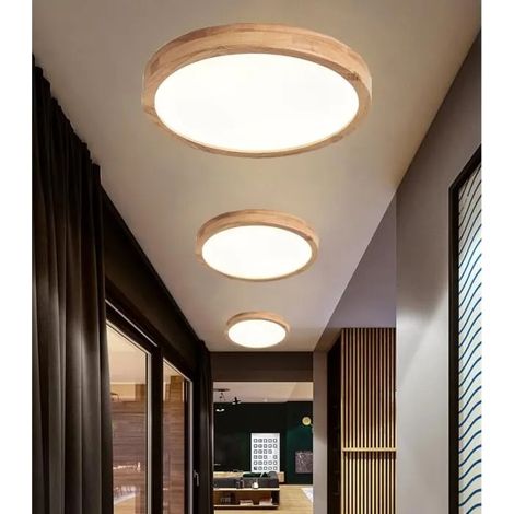 U-do 3Pcs Plafonnier LED,Moderne Plafonnier Rond en Bois Blanc Froide 3000K,30cm (1/4)