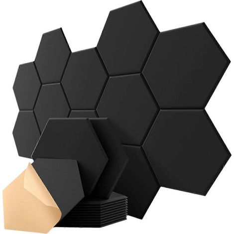 Lot de 12 panneaux acoustiques hexagonaux, 30,5 cm x 25,4 cm x 1 cm, insonorisés C-- (1/5)