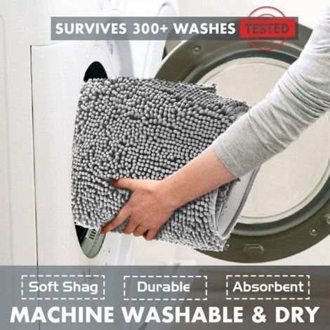 Tapis De Bain - Microfibre Chenille - Poils Longs - Super Absorbant - Pour Salle De Bain Et Lavabo - 40 X 60 Cm - Gris - 1 Pièce (1/4)