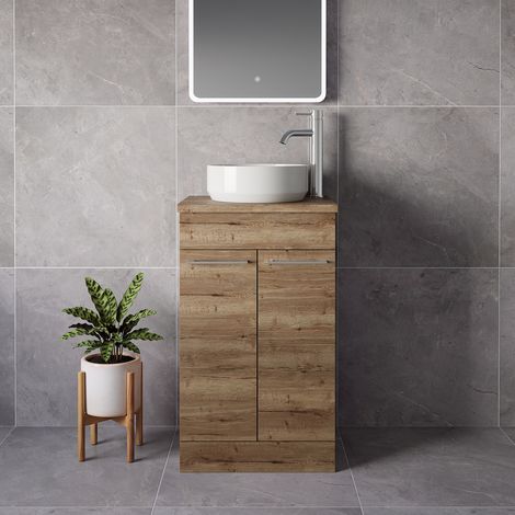 Napoli 390 Tobacco Oak 500mm 2 Door Vanity Unit for Countertop Basins - 500mm - Chrome 160mm Handle