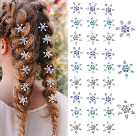 Lot de 30 mini barrettes à cheveux flocons de neige en strass, accessoires de décoration pour cheveux Frozen, mini ornements flocons de neige argentés en strass pour femmes (1/5)