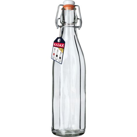 Glasflasche, 1 Liter Fassungsvermögen, Korkenverschluss, 24 cm Höhe, 10 cm Durchmesser, geeignet für Säfte und Weine (1/5)