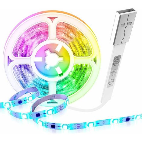Ruban LED TV 5M,Bande LED 5050 RGB USB Multicolores, Alimenté par USB, Bande lumineuse TV, pour des Arrière-plans de TV Lumière, Cuisine (1/5)