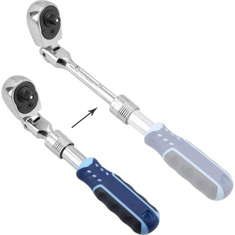 Llave de carraca 1/4 extensible telescopica con cabeza articulada, 72 dientes ACERO CR-V (carraca pequeña)
