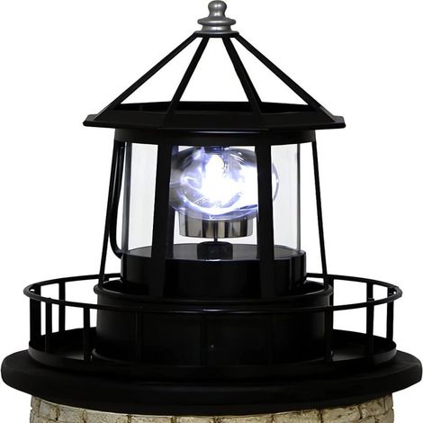 Solarbetriebene Leuchtturm-Drehleuchte - 360-Grad-Leuchtturmlampe, IP65 wasserdicht, langlebig, Turmstatuenleuchten (Schwarz - Groß - Stil B)