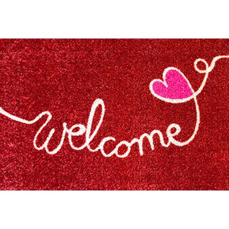 Akzente Listen Lovely Welcome-red 50x70 cm, Rutschfest, PVC-frei, Wetterbeständig, Polyamid-Monofilament, TPE-Rückseite, Wetterschutz, Outdoor-Eignung, Trittschallämmend. (1/4)