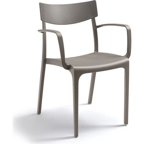 Sedia da Giardino Impilabile BICA Alta in Plastica con Braccioli Grigio Beige 110 kg