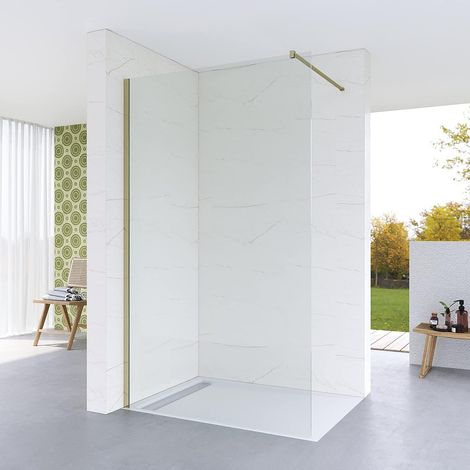 Duschwand Glas Duschabtrennung Walk-In Dusche Nano ESG Echtglas Klarglas 8 mm Duschtrennwand Duschkabine  3. Farbe：Wandprofil in Gebürstet-gold, 100 x 200 cm
