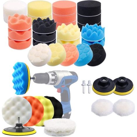 Kit de polissage 31 pièces pour perceuse visseuse, disques et éponges à polir, accessoires de lustrage pour voiture et bricolage, lot de pads abrasifs et mousses, outils rotatifs multifonctions. (1/5)