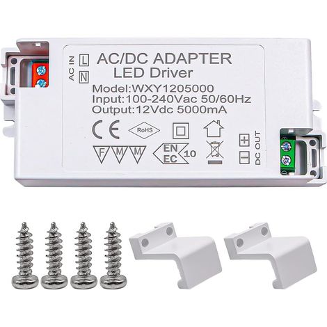 12V LED Driver 60W 5A Tension Constante Driver Adaptateur Transformateurs Basse Tension pour Bandes Lumineuse DIY Ampoules LED et Anneau Sonnette (1/5)