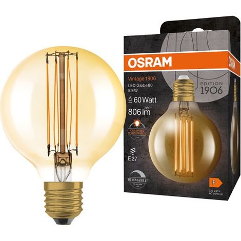 Globo 1906 de 80 mm Claro con Hilo de Oro 8.8 W E27 Caliente - Osram