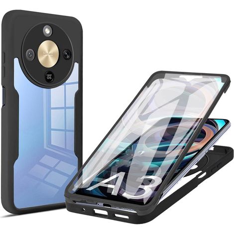Coque pour Honor Magic 8 Lite 5G/Magic8 Lite avec Protection D'écran, Étui Avant et Arrière 360 Degres Antichoc Housse, Antirayures Robuste Bumper Transparente Case, Noir