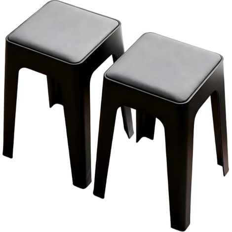 Tabouret court 2 pièces pour salon, chaise rembourrée, repose-pieds sous le bureau, banc à chaussures empilable, repose-pieds épais, tabouret de chevet, chaise de ménage ottoman (noir F) (1/5)