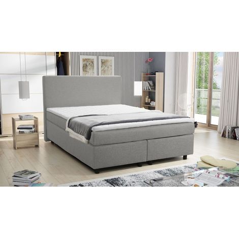 Boxspringbett Hotelbett 140x200 Bonellfederkern Bett mit Topper Paxos 1 hellgrau (1/4)