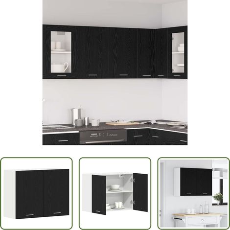 Rangement cuisine -  Armoire suspendue avec étagère Lyon Chêne noir 80 x 31 x 60 cm (1/5)
