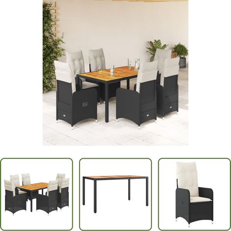 vidaXL Gartenmöbel -  7-tlg. Garten-Bistro-Set mit Kissen Schwarz Poly Rattan (1/5)