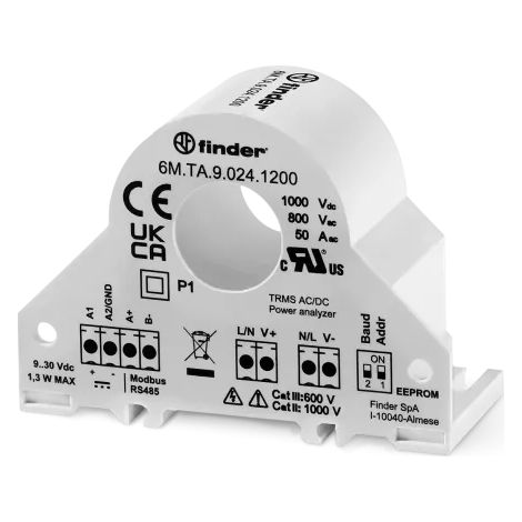 Analyseur réseau monophasé TRMS AC DC 50A-800VAC 1000VDC Modbus RS485 FINDER 6MTA90241200PAS