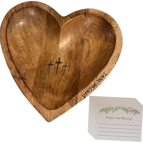 Bol en bois - Bol de rangement en forme de cœur - Pour objets secs bijoux ou décoration intérieure - Bois naturel huilé à la main - Livré avec boîte cadeau et 24 cartes illustrées - Unité (1/5)
