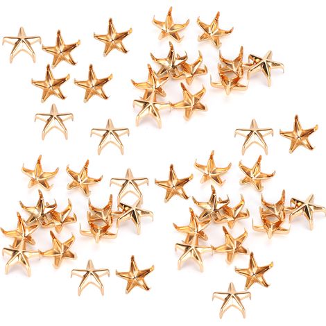 200 rivets étoiles à 5 branches, clous griffes en forme d'étoile, accessoires de décoration pour sacs et chapeaux, 10 mm, dorés