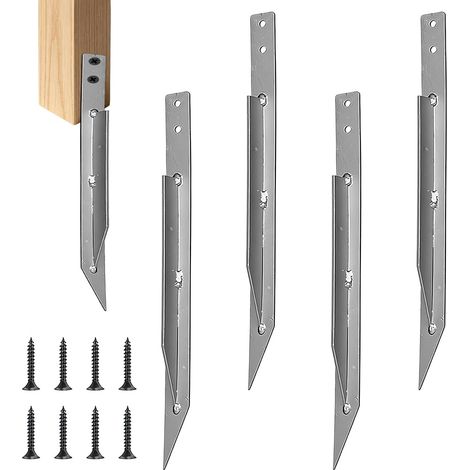 Ancrage au sol pour poteaux en bois - 4 pièces - Avec 8 vis, vis de terre - Fondation et ancrage en spirale comme base à vis pour armature de balançoire - Douille à enfoncer en métal pour (1/5)