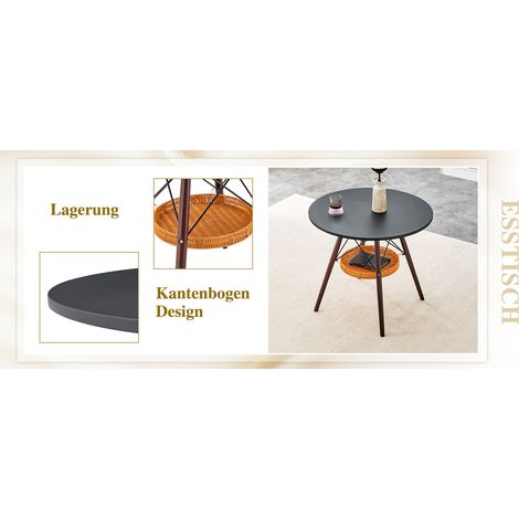 Mesa de comedor, de madera maciza, redonda, 80 x 80 x 71,5 cm, nogal y negro (1/5)