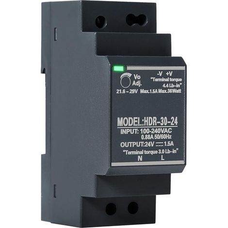 Alimentation sur Rail Din, Rails Bloc d'alimentation Alimentation DC 24V 1.5A 30W Transformateur pour Rail DIN HDR-30W-24V1.5A (1/5)