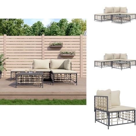 Gartenmöbelset 5 Teile mit anthrazitfarbenen Kissen aus Geflecht (1/5)
