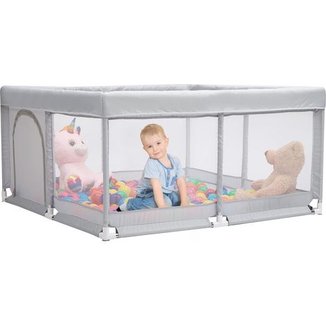 Parc pour Bébé, 125cm Compact et Solide, Protection en Mousse, Parc de Jeu de Sécurité Antidérapant avec Porte à Fermeture Éclair Ronde en Maille Respirante Transparente Centre D'activités (1/5)