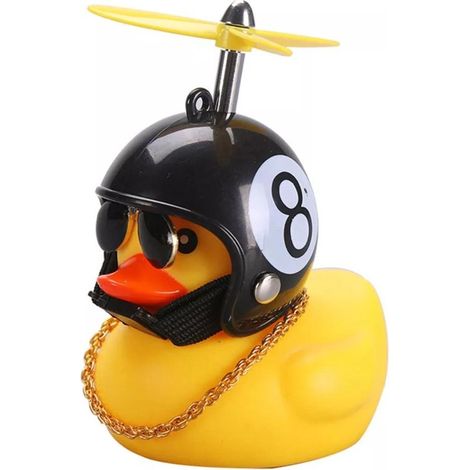 Decoración de pato para coche, Pato de baño, Decoración para coche y bicicleta, Con tira adhesiva, 8 cascos, hélice, gafas de sol y cadena dorada (1/5)