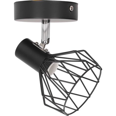 Applique murale avec cage métallique E14 style industriel métal vintage support noir mat 85-265V (1/5)