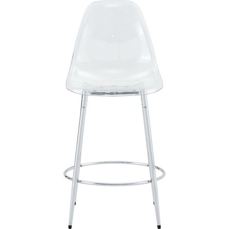 Set 2 sgabelli da bar trasparenti in PET con gambe in metallo argento, h 102 cm (1/5)