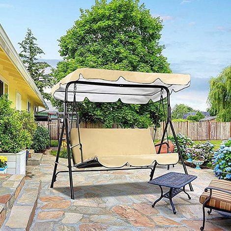 Housse de siège de balançoire de jardin, auvent de remplacement, siège de balançoire 210D Oxford, imperméable et anti-poussière, 190x132x15cm, Beige (1/3)