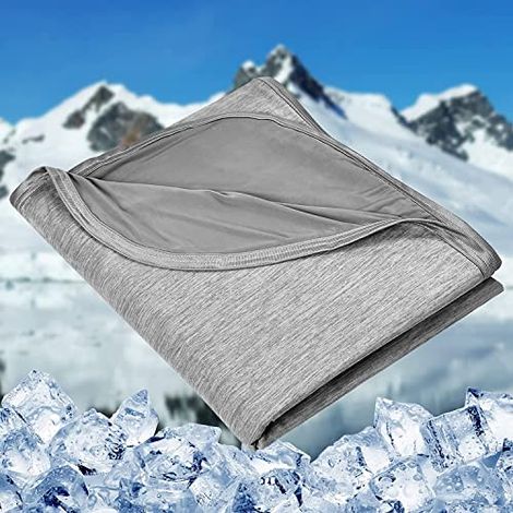 Couverture Rafraichissante d'Été Adulte - Fibre de Refroidissement Japonaise Q-Max0.45,Double Face Couverture Rafraîchissante pour Lit Canapé Voyage, Gris 200 X 220 CM (1/5)