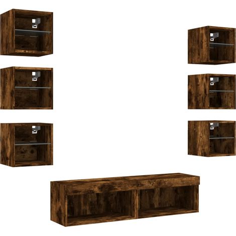 Mobile TV multimediale mensola TV credenza TV sala da pranzo soggiorno camera da letto con LED 8 pezzi rovere affumicato legno ingegnerizzato marrone 020029479