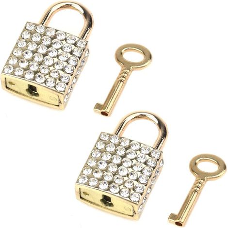 Lot de 2 petits cadenas carrés décoratifs en alliage de zinc avec clés, cadenas décoratifs pour bagages, armoires, sacs à main et boîtes à bijoux.