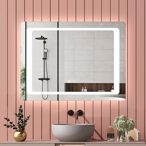 Aica Miroir de salle de bain 80x60cm LED, Dimmable et Mémoire et Anti-Buée, CE IP44, Miroir Lumineux