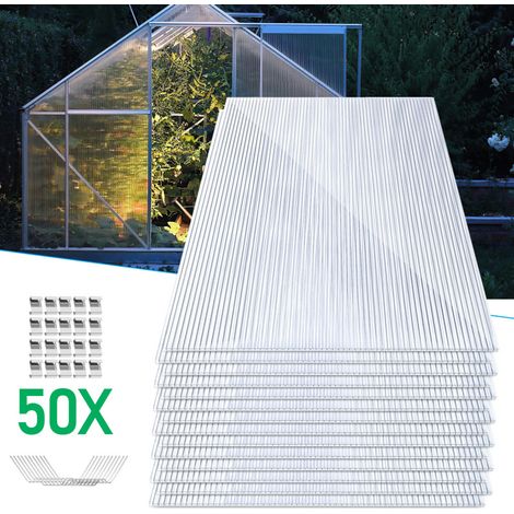 SWANEW 14x lastre in policarbonato alveolare 4mm 10,25 m² a doppia parete, 50x graffette + 50x pinze a Z (1/5)