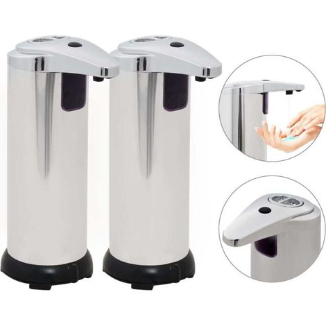 Distributore automatico di sapone senza contatto con sensore a infrarossi – 2 pezzi, ideale per bagno, cucina e lavandino, funzionamento a pile (pile non incluse)