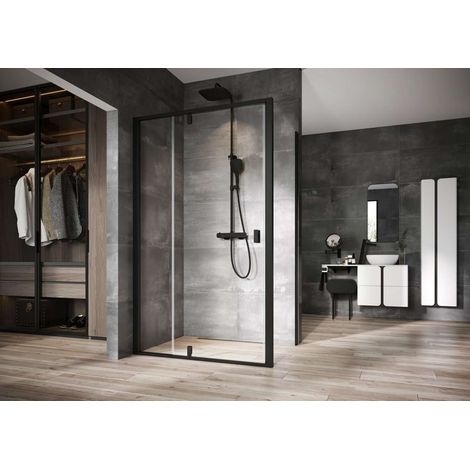 Ravak Nexty - Feste Seitenwand 90 cm, Schwarz/Klarglas 90O70300Z1