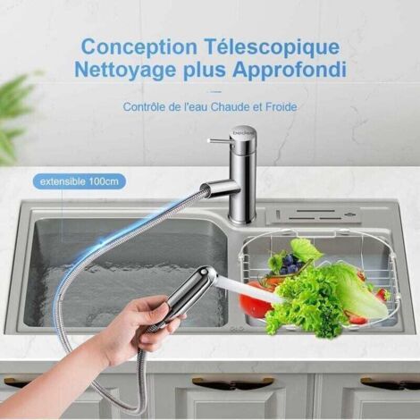 NALOOKAMIC  Robinet de Lavabo en Laiton avec Douchette Extractible, Mitigeur Salle de Bains, Robinettrie Lave-mains Aérateur Démontable, Cartouche en Céramique, Chromé