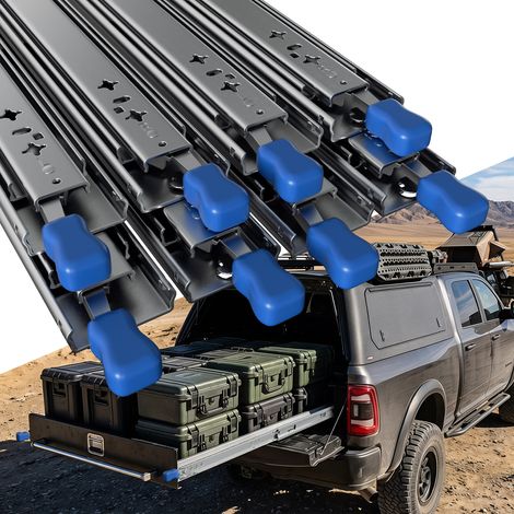 TolleTour Set di 8 guide telescopiche per cassetti, 1000 mm x 53 mm, bloccabili, estrazione totale, acciaio Q235, portata 87 kg/coppia (1/5)