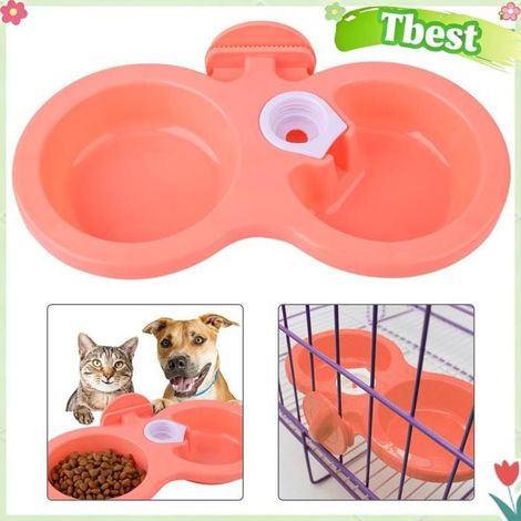Tbest Intestin d'eau de nourriture pour animaux de compagnie suspendu Double bol suspendu pour animaux de animalerie soin Rose (1/5)