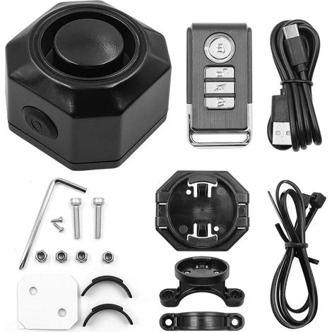 Alarme de vélo avec télécommande USB Rechargeable sans Fil antivol Alarme de Vibration Volume 110 DB pour Moto mobilité Scooter Caravane (1/5)