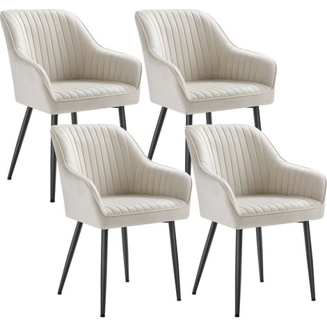 Songmics – Chaise de salle à manger velours rembourrée – Lot de 4 – Pieds en métal – Charge max 120 kg – Hauteur d'assise 50 cm – Blanc (1/5)