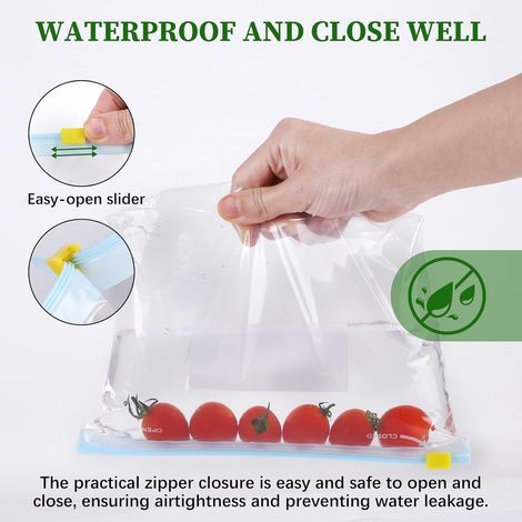 LALAGO 120 pcs Sac Congelation Reutilisable, 3 Tailles Sacs de Rangement Réutilisables, Alimentaire Sac Congelation Zip, Fermeture Étanches pour Conservation Légumes Fruits Viande Poissons et Pain (1/4)