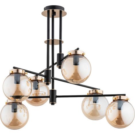 Alfa BOGOTA Decorative Ceiling Lamp Chandelier, Black & Antique Gold Metal, 6-Light Fixture with E14 Sockets, Max 6x10W, Modern Sculptural Design, Dimmable with bulbs